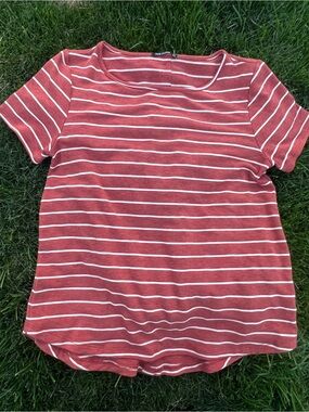 Pink Clover Rust-Red & White Striped Short Sleeve Tee